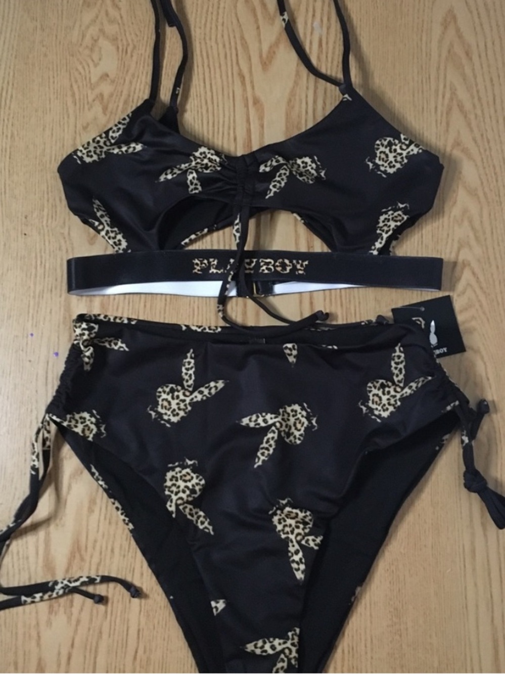 New Women’s Playboy Animal Print 2Pc Swimsuit Bikini Size Small
